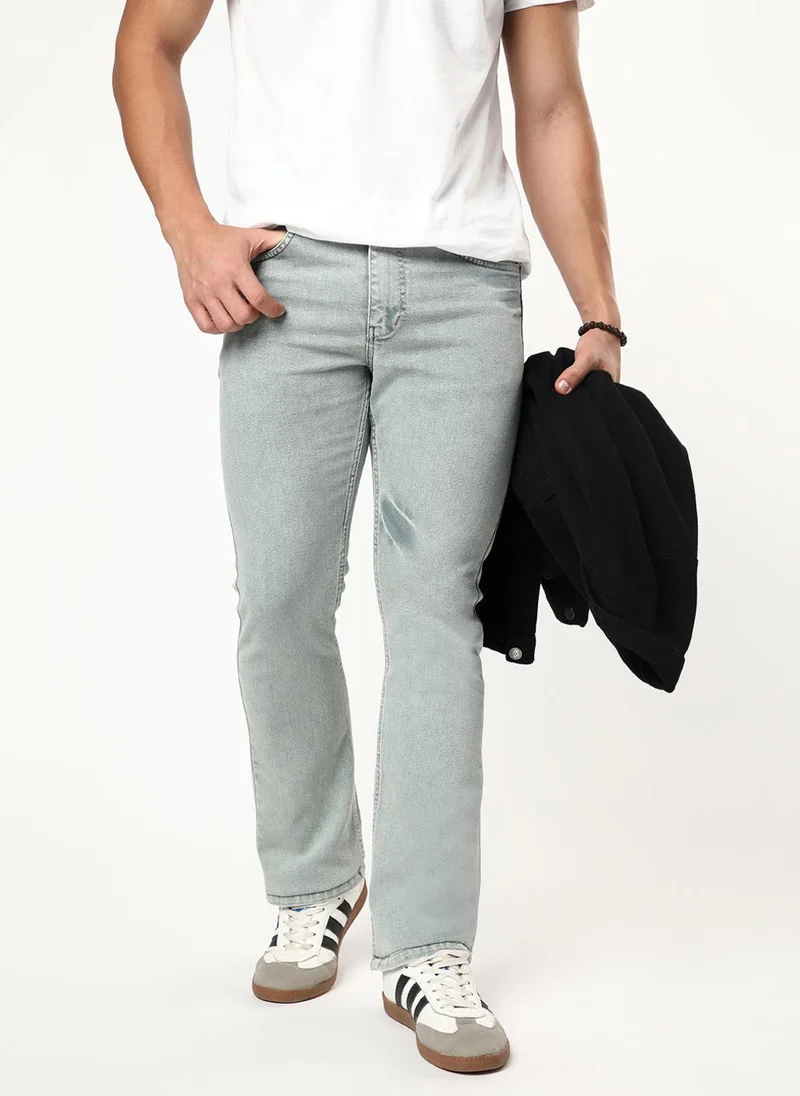 Urbano Fashion Men's Ice Grey Bootcut Fit Mid Rise Acid Wash Jeans Stretchable